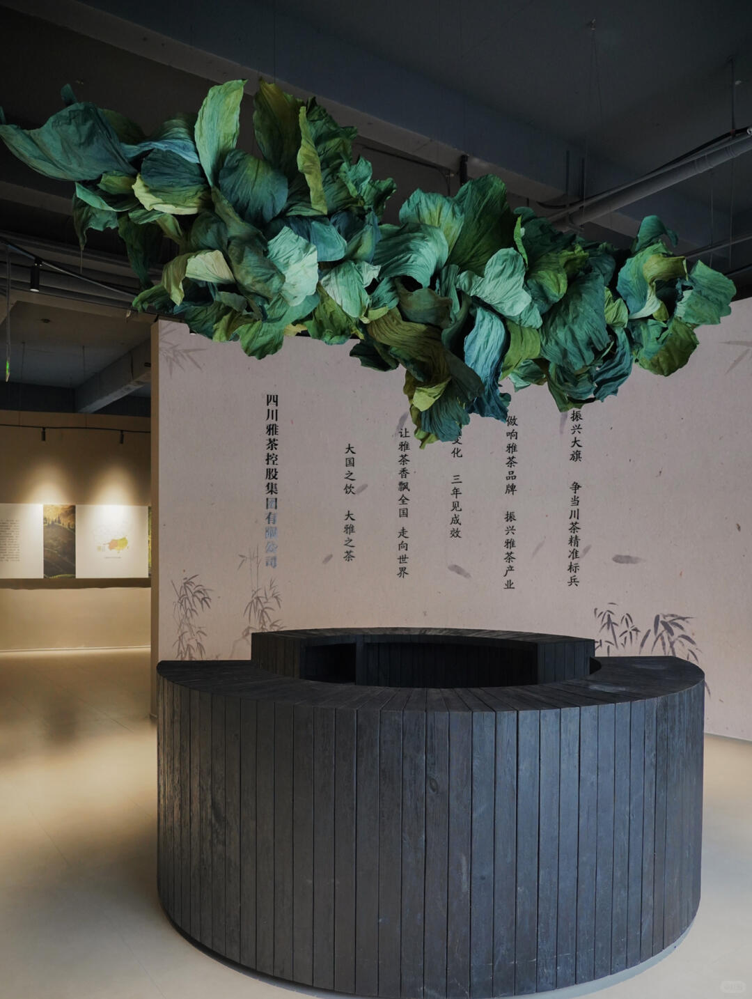 Emerald Sprouting | Tea-Themed Art Installation | Large-Scale Green Paper Ceiling Installation| Installation art lostpeach