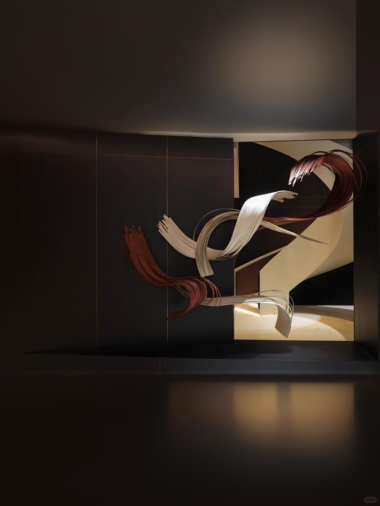 千缕红花梨,水袖渡惊鸿 | 展厅木皮艺术装置 - 图片12