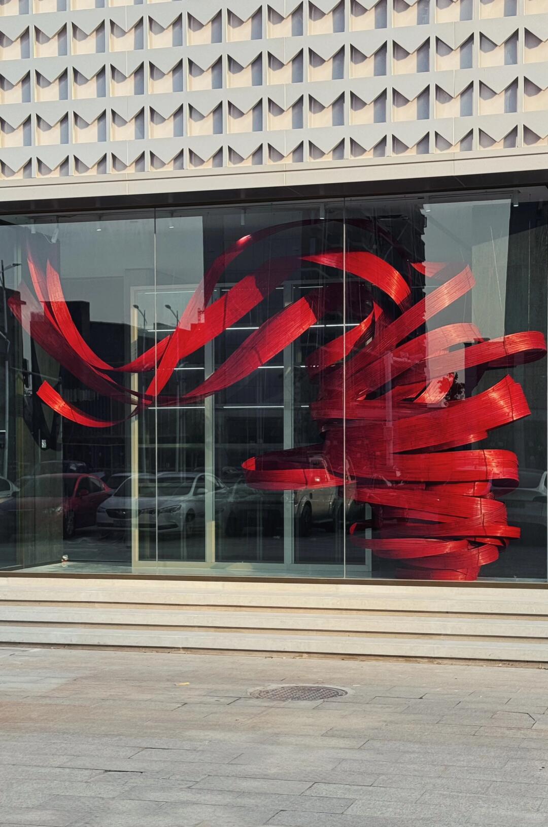 A Stroke of Deep Chinese Red Facing the Street | Bamboo Art Installation| Installation art lostpeach