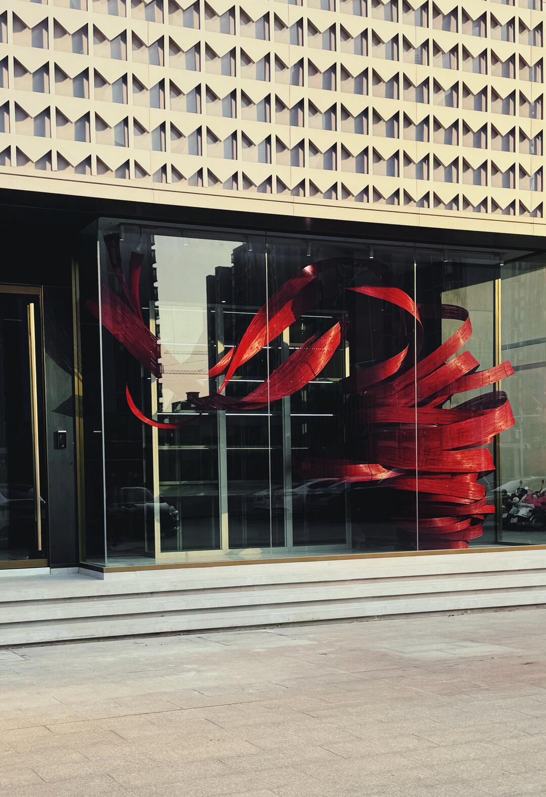 A Stroke of Deep Chinese Red Facing the Street | Bamboo Art Installation| Installation art lostpeach
