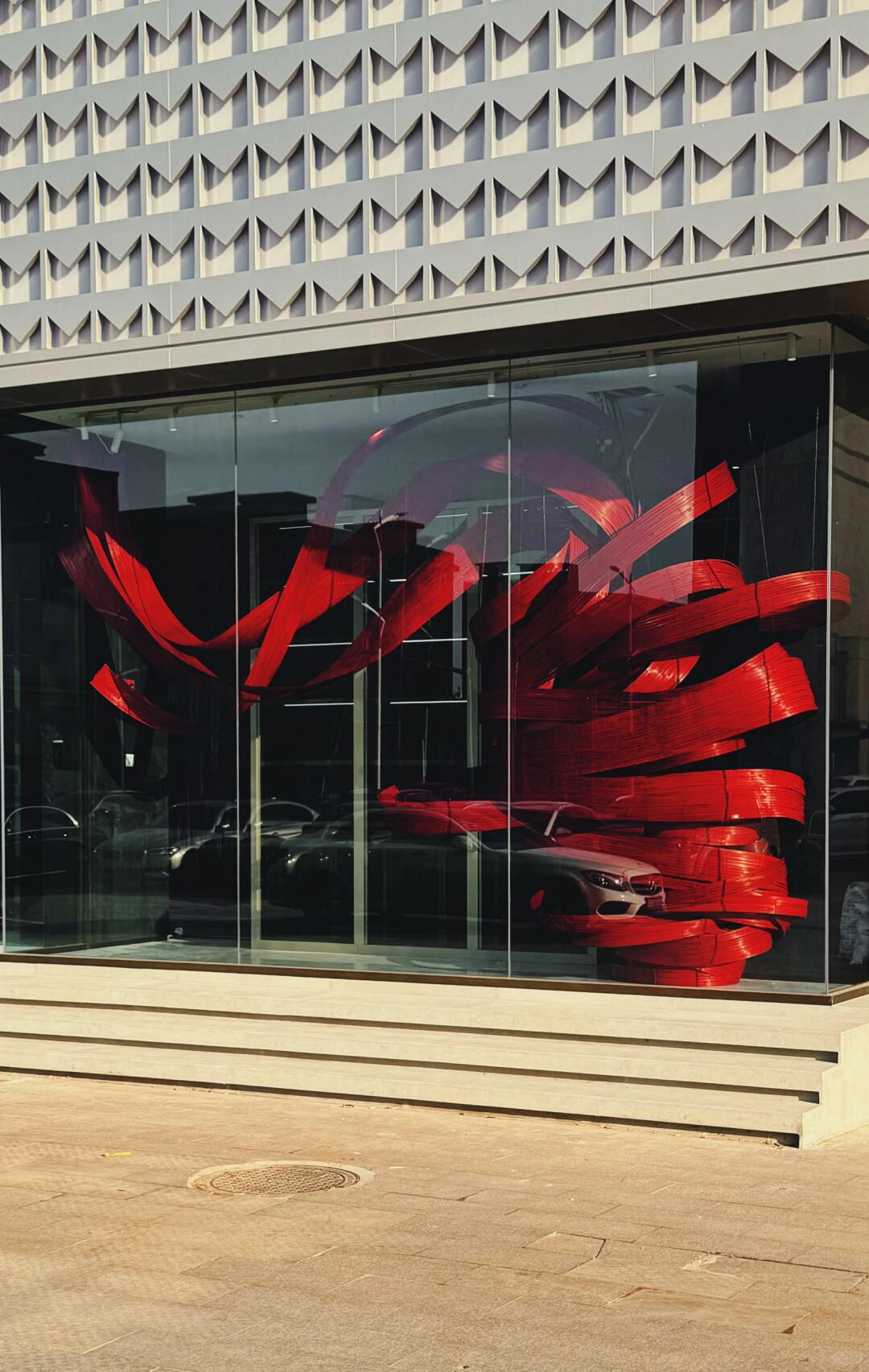 A Stroke of Deep Chinese Red Facing the Street | Bamboo Art Installation| Installation art lostpeach